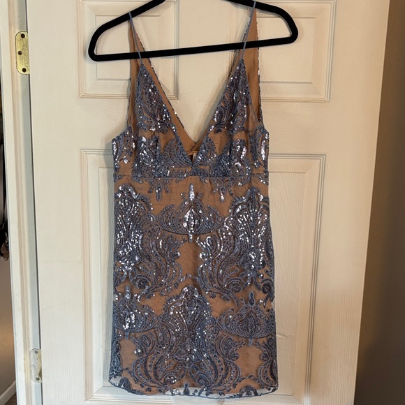 Free People Night Shimmer Sequin Lace Mini Dress Sz 6 - Picture 3 of 12